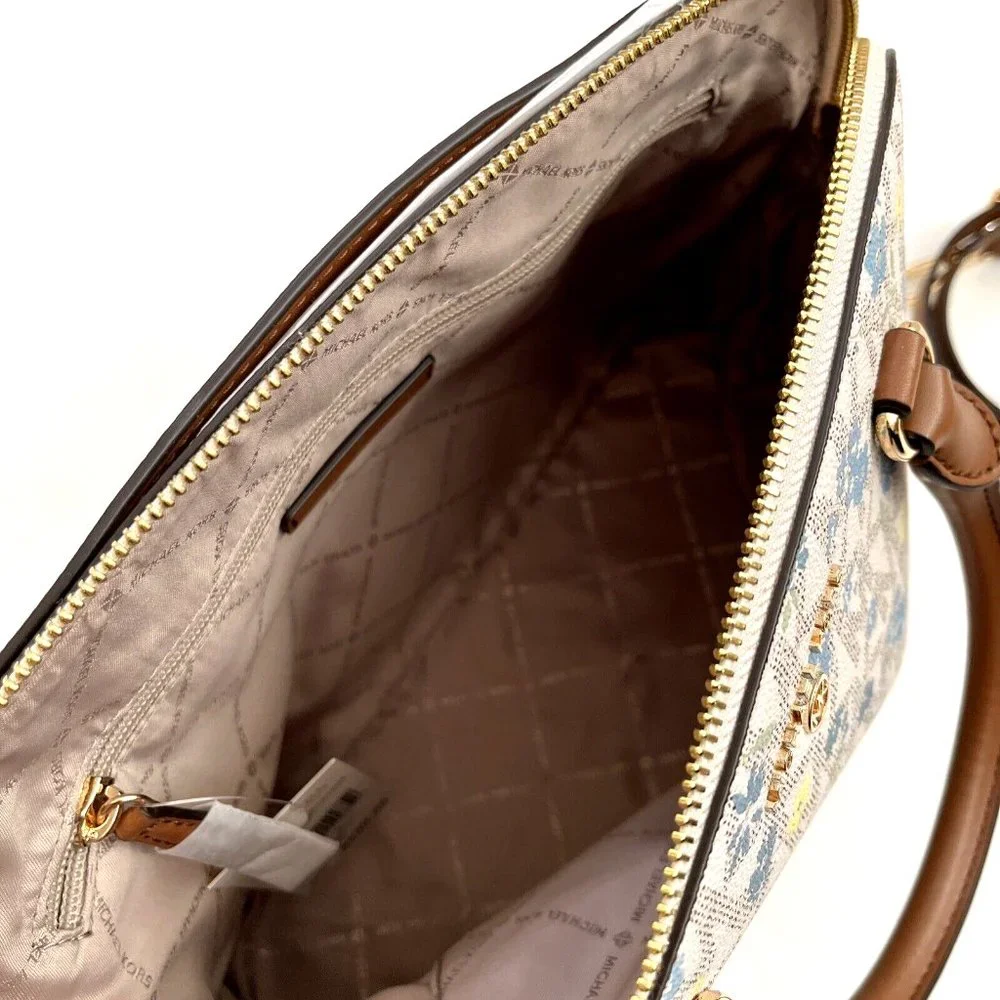 NWT $300 Michael Kors Cindy Large Dome Satchel Crossbody – Floral MK Logo Print - Picture 8 of 11